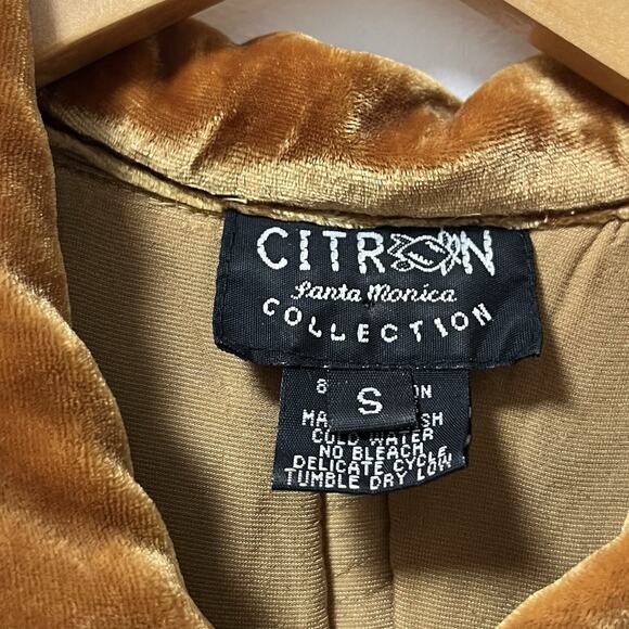 Citron Santa Monica Womens Silk Blend Velvet Button Up Top Size S Mustard Luxe - Picture 6 of 7